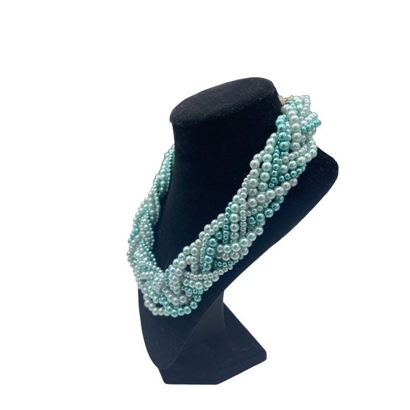 Shades of Green Twisted Pearl Necklace and Earring Set by Sophia Collection - Picture 3 of 10